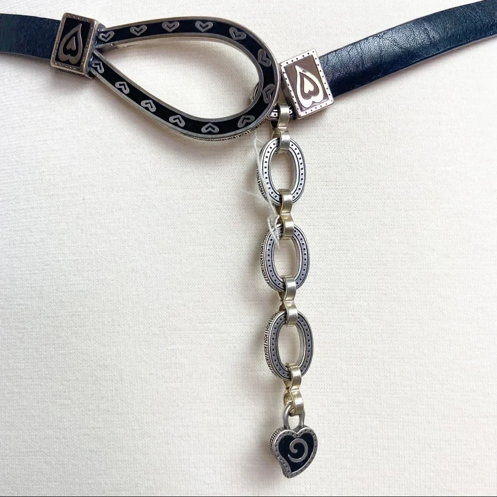 Vintage Brighton Hook Chain Skinny Belt Black Size M B30513